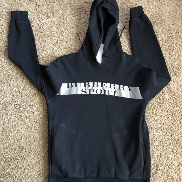 Burberry Sport Men's Black/Silver Trim Hoodie. I